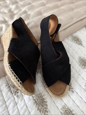 Women’s Black Espadrille Wedge Sandals - Classic Slingback by Walin & Wolff